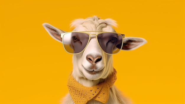 creative animal concept goat in sunglass made by generative AI