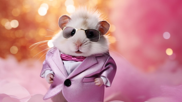 Photo creative animal concept hamster in glam fashionable