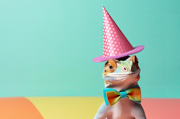 Photo creative animal concept lizard reptile in party cone