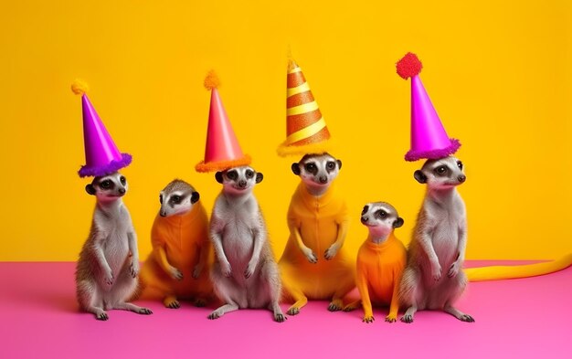 Photo creative animal concept. meerkat group. ai, generative ai