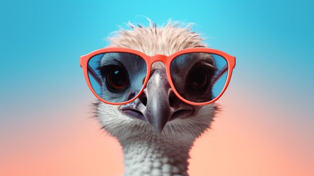 Creative animal concept ostrich bird in sunglass