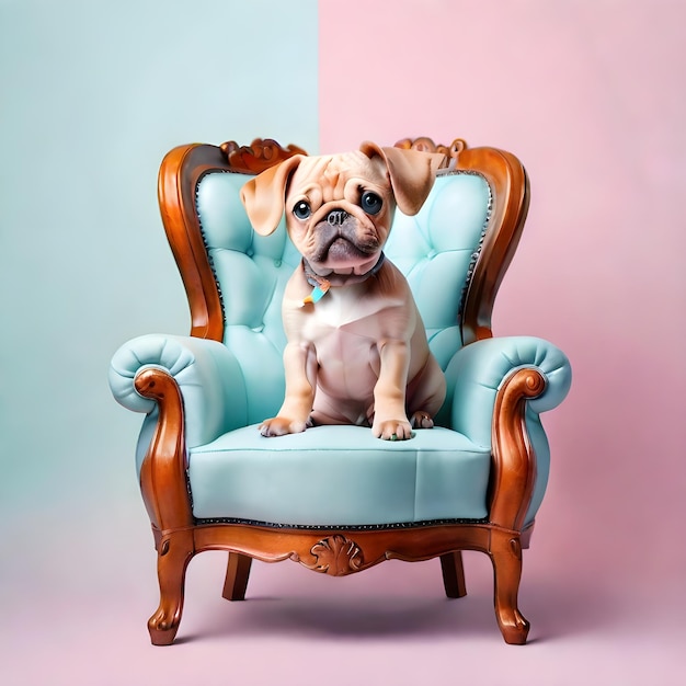 Photo creative armchair dog on a pastel background