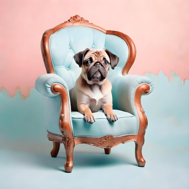 Photo creative armchair dog on a pastel background