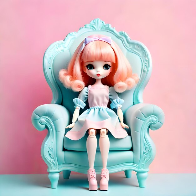 Креативный кресло кукла на пастельном фоне