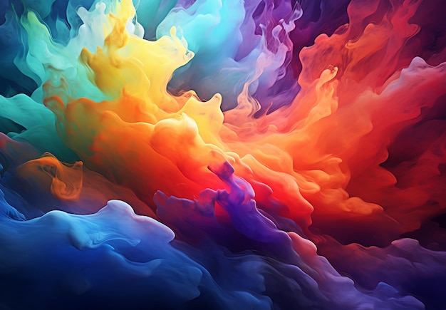 Creative Arrangement Of Colorful Paint In Motion On Canvas