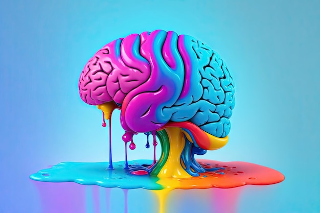 Creative art brain explodes with paints with splashes concept idea ai generative