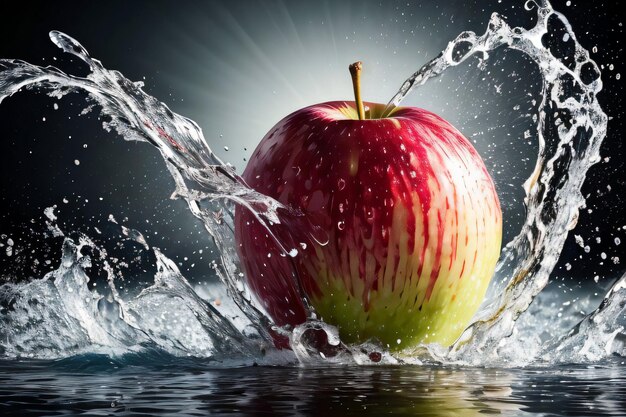 Creative art photo of the apple falling in the water with splashes