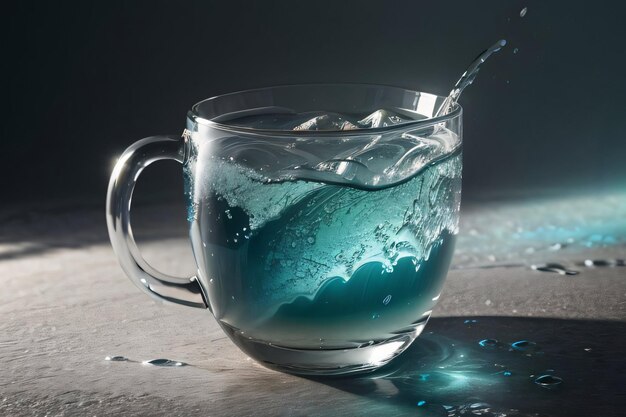 Photo creative art photo of the frozen glass cup and splashes