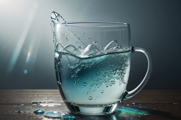 Photo creative art photo of the frozen glass cup and splashes