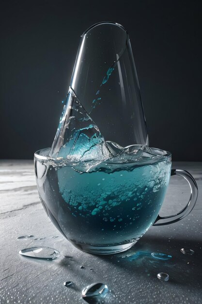 Photo creative art photo of the frozen glass cup and splashes