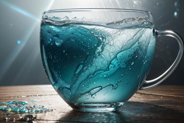 Фото Творческое художественное фото замороженной стеклянной чашки и брызг