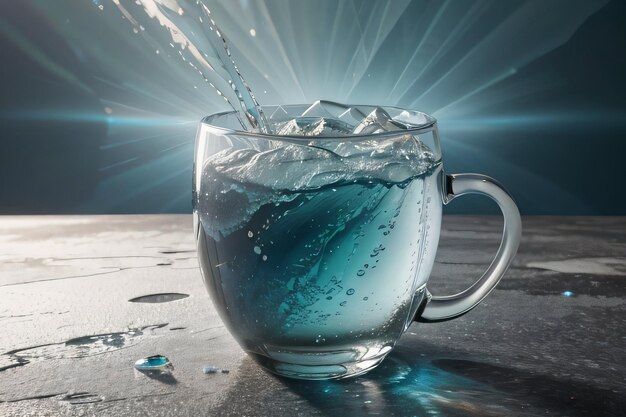 사진 얼어붙은 유리 컵과 스프레이의 크리에이티브 아트 사진