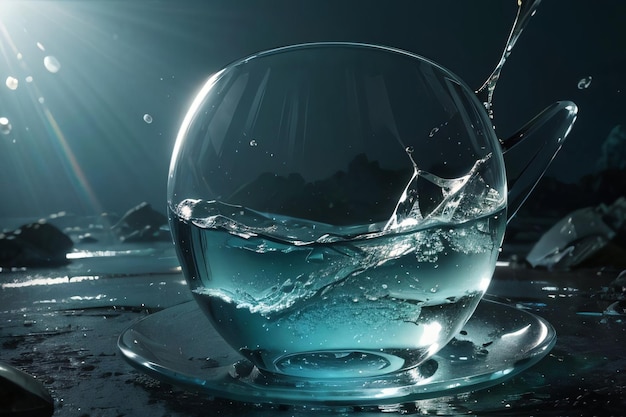 写真 凍ったガラスのカップとスプラッシュのクリエイティブアート写真