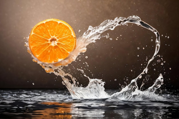 Creative art photo of the orange falling in the water with splashes