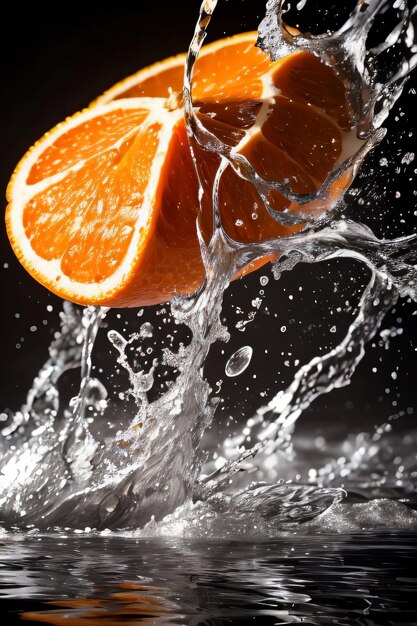 Creative art photo of the orange falling in the water with splashes