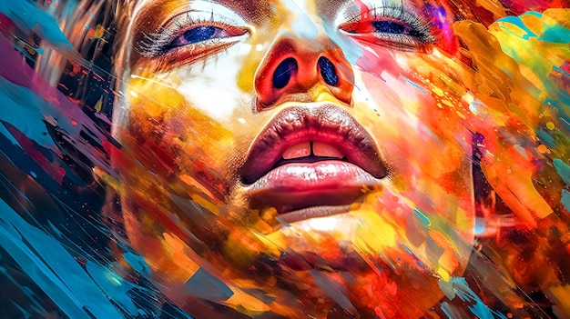 творческий художественный портрет красивой молодой женщины, нарисованный красочными акварельными красками, сделанный с помощью Generative AI