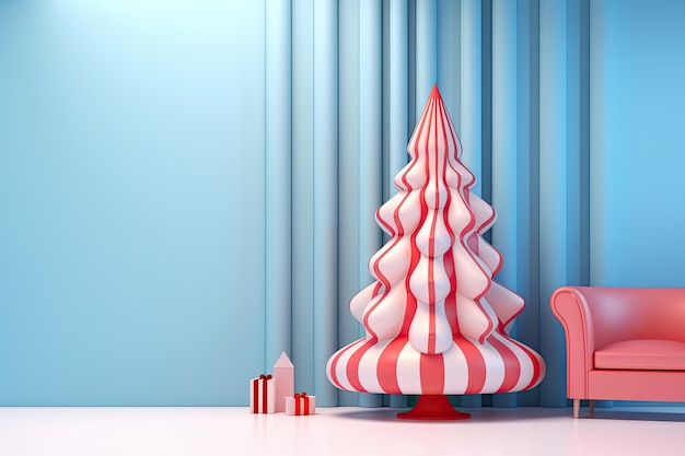 Creative Art style Christmas tree on a blue room wall background