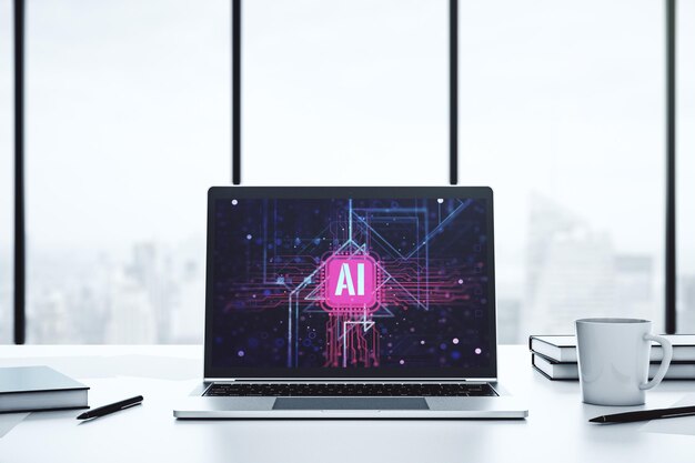 Photo creative artificial intelligence symbol concept on modern computer monitor 3d rendering