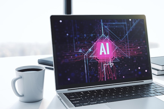 Photo creative artificial intelligence symbol concept on modern computer monitor 3d rendering