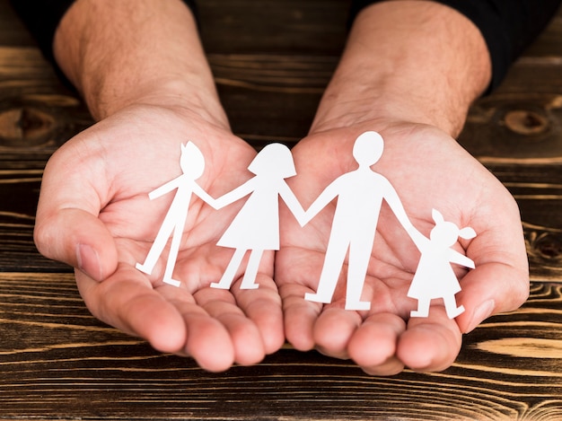 Creative assortment for family concept on wooden background