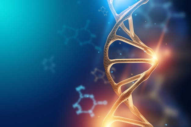 Creative background, dna structure, DNA molecule on a blue background, ultraviolet. 