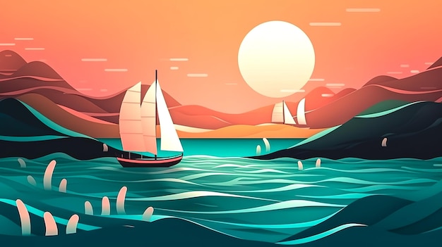 Creative background with sails on the sea generative ai