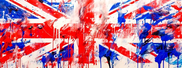 Creative background with the shapes and colors of the British flag drawn in watercolo Generative AI