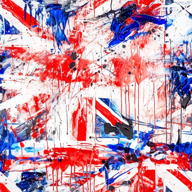 Creative background with the shapes and colors of British flag drawn in watercolor Generative AI
