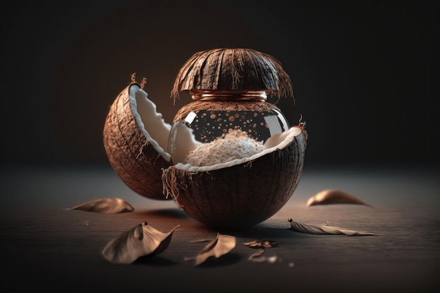 코코넛이 포함된 창의적인 배너 열대 개념 AI 세대
