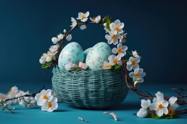 Creative basket in shape of egg easter composition generative ai