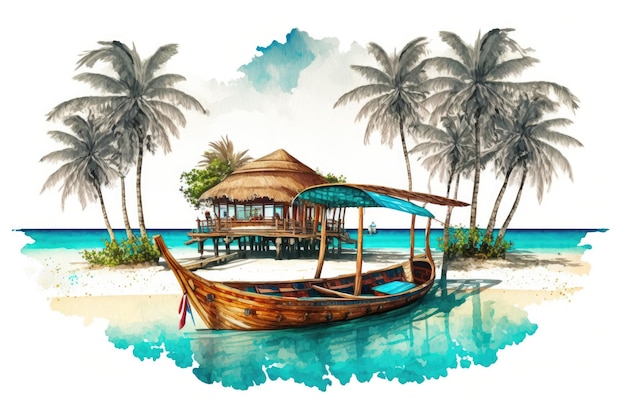 Creative beach architecture in the Maldives Image of a traditional Maldivian dhoni boat in a picture