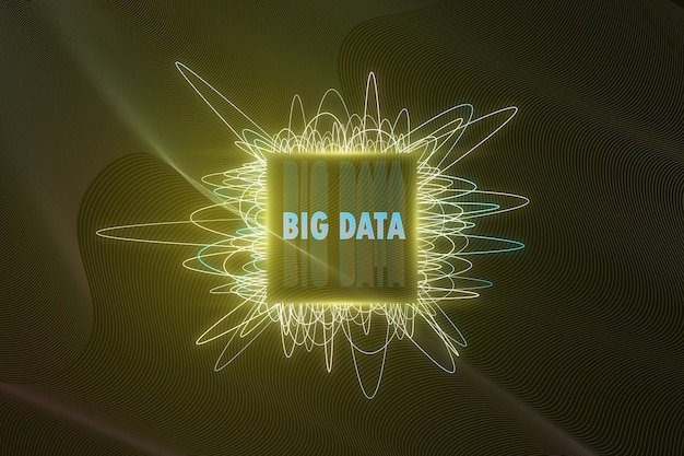 creative big data chip on blurry waves background machine learning and information mining concept 3d rendering