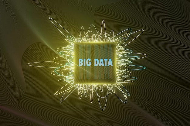 Photo creative big data chip on blurry waves background machine learning and information mining concept 3d rendering