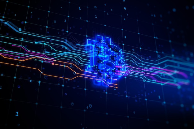 創造的な bitcoin ホログラム Cryptocurrency と技術の概念 3 d レンダリング
