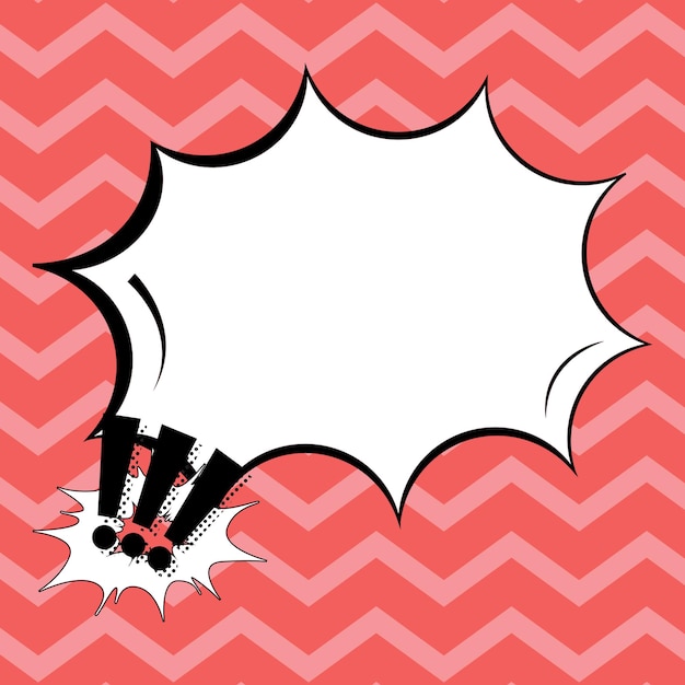 Creative blank explosion blast scream speech bubble with\
exclamation marks on patterned color background design of thinking\
representing expression of ideas