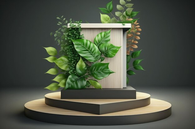 creative blank wooden pedestal stage for outdoor studio scene generative ai