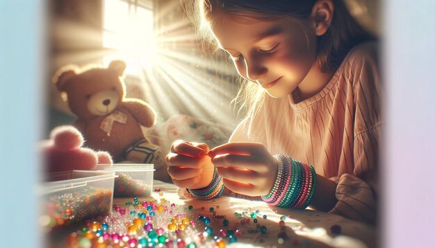 Creative bliss in sunlit room with a young crafter at work