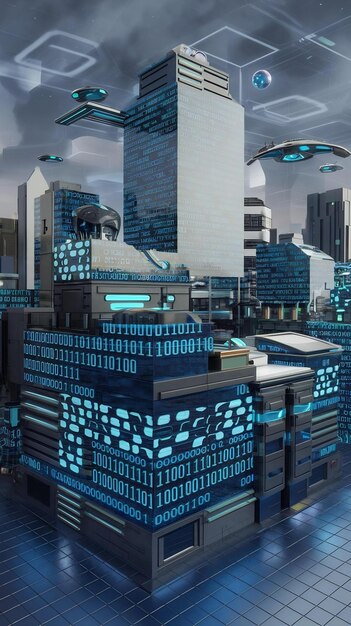 creative blue binary code background programming and coding concept 3d rendering