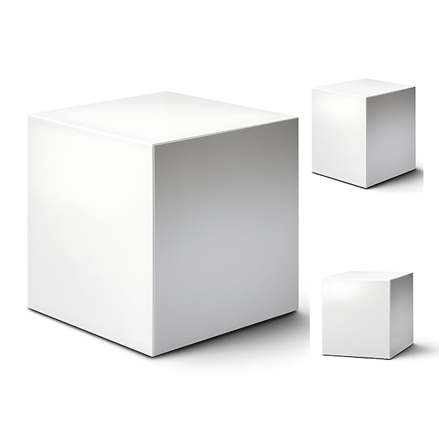 Foto disegni di scatole creative su sfondo bianco per il marchio e la presentazione del prodotto forma bianca pulita