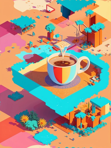 Photo creative brew isometric art of a coffee cup with artistic flair