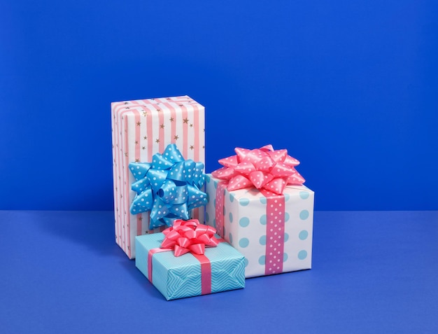 Creative bright colored birthday gifts Idea of fun holiday and good mood