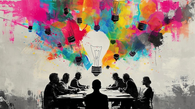 Foto esplosione creativa nel business idee colorate in riunione
