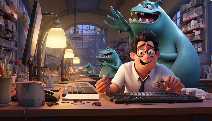 Photo creative business animation pixar style funny theme