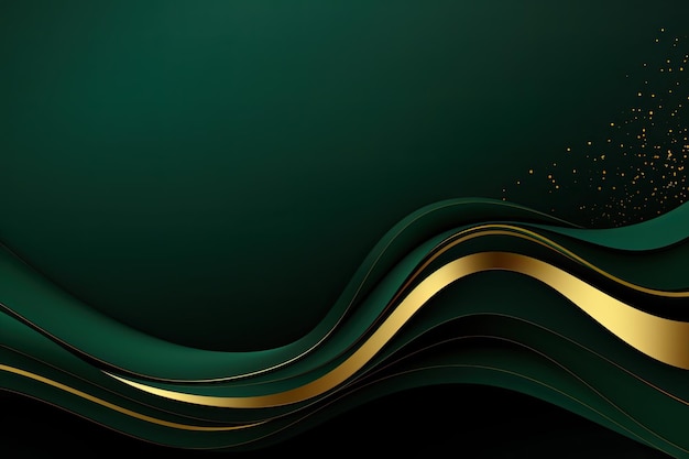 Creative business banner with golden waves on a green background with copy space