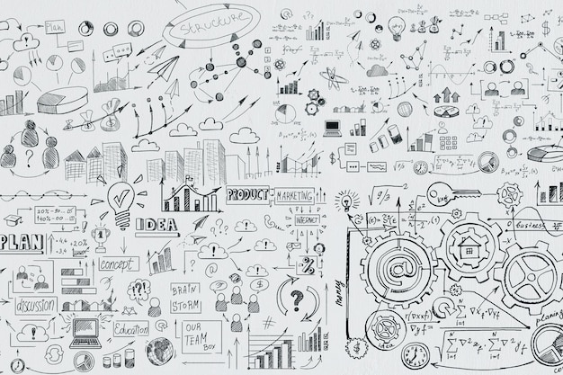 creative business sketch on concrete wall plan and finance concept