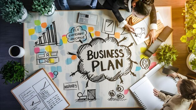 Photo creative business woman drawing a business plan