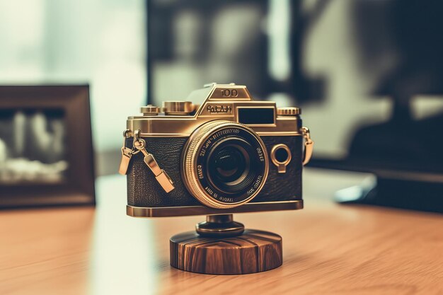 A creative camera oil painting illustration in the background of a globe