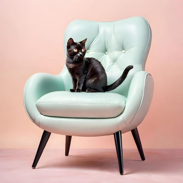 Creative Chair Cat on a pastel background