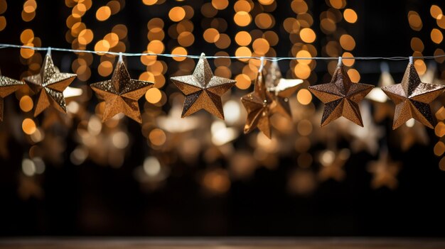 Photo creative christmas background with white craft stars hanging