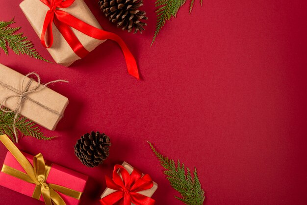 Creative christmas . Red background.